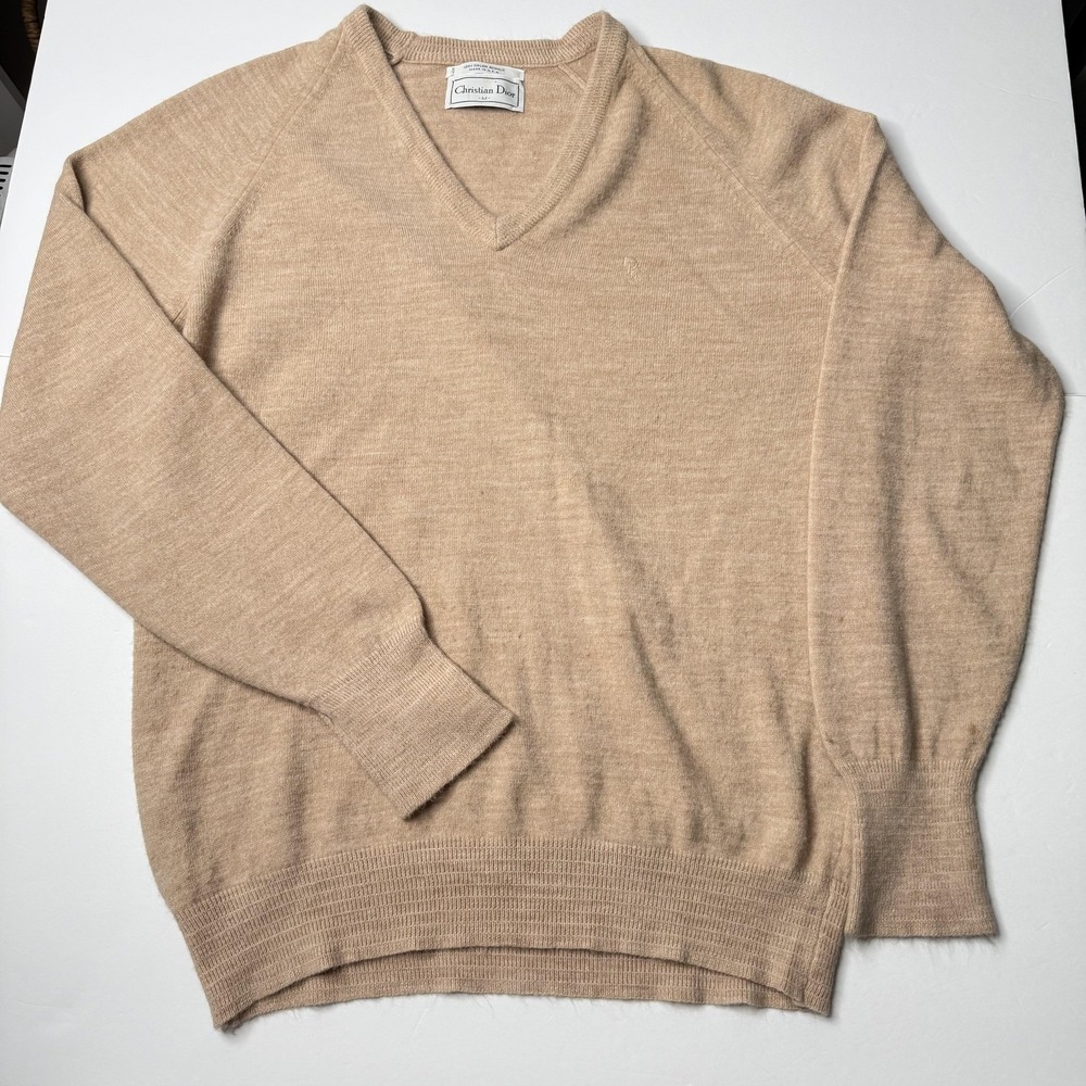 Vintage Christian Dior Sweater Mens Medium‎ V Neck Pullover Orlon Acrylic USA